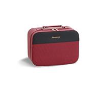 Balakaka Makeup Bag 25 * 11 * 18cm, PU Leather Cosmetic Bag with Mirror and Necklace Hook, Waterproof Portable Travel Make up Bags for Women Girls, Wine Red