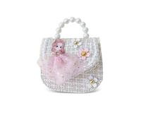 Balakaka Toddler Girls Handbag with Pearl Chain, Kids Shoulder Bag with Removable Strap, Cute Mini Crossbody Purse for 2-7 Year Old Princess Birthday Party, Sophia White