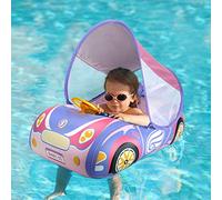 Balakaka Toddler Pool Float Inflatable with Double Handles Swim Trainer Newborn Car Baby Swim Float with Adjustable Sun Canopy and Safety Seat Pool Toys for kids-Pink