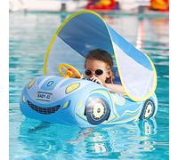Balakaka Toddler Pool Float Inflatable with Double Handles Swim Trainer Newborn Car Baby Swim Float with Adjustable Sun Canopy and Safety Seat Pool Toys for kids 1-4 Years-Blue