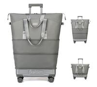 Balakaka Travel Bag with Wheels, Expandable 75L Foldable Rolling Duffle Bags with Removable Tie Rods, Dry Wet Sports Gym Bag for Weekend Overnight, Gray