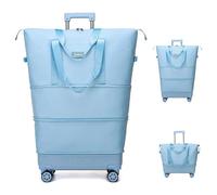 Balakaka Travel Bag with Wheels, Expandable 75L Foldable Rolling Duffle Bags with Removable Tie Rods, Dry Wet Sports Gym Bag for Weekend Overnight, Light Blue
