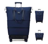 Balakaka Travel Bag with Wheels, Expandable 75L Foldable Rolling Duffle Bags with Removable Tie Rods, Dry Wet Sports Gym Bag for Weekend Overnight, Blue