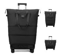 Balakaka Travel Bag with Wheels, Expandable 75L Foldable Rolling Duffle Bags with Removable Tie Rods, Dry Wet Sports Gym Bag for Weekend Overnight, Black