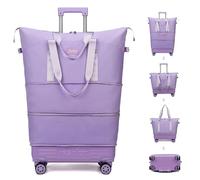 Balakaka Travel Bag with Wheels, Expandable 75L Foldable Rolling Duffle Bags with Removable Tie Rods, Dry Wet Sports Gym Bag for Weekend Overnight, Purple