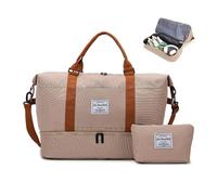 Balakaka Travel Duffel Bag 51x25x34cm with Small Bag 25x6x14cm, Large Capacity Sports Gym Bag with Shoe Compartment Wet Pocket, Waterproof Weekend Overnight Bag with Trolley Sleeve, Khaki