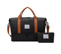 Balakaka Travel Duffel Bag 51x25x34cm with Small Bag 25x6x14cm, Large Capacity Sports Gym Bag with Shoe Compartment Wet Pocket, Waterproof Weekend Overnight Bag with Trolley Sleeve, Black