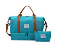 Balakaka Travel Duffel Bag 51x25x34cm with Small Bag 25x6x14cm, Large Capacity Sports Gym Bag with Shoe Compartment Wet Pocket, Waterproof Weekend Overnight Bag with Trolley Sleeve, Lake Blue