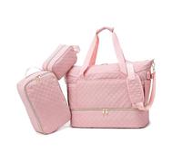 Balakaka Weekend Bag Overnight Hospital Bag 3pcs with Toiletry Bag, Waterproof Travel Duffel Bag with Shoes Compartment Wet Pocket, 35L Multifunctional Mommy Bag with Insulated Bag, Peach Pink