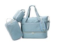 Balakaka Weekend Bag Overnight Hospital Bag 3pcs with Toiletry Bag, Waterproof Travel Duffel Bag with Shoes Compartment Wet Pocket, 35L Multifunctional Mommy Bag with Insulated Bag, Misty Blue