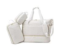 Balakaka Weekend Bag Overnight Hospital Bag 3pcs with Toiletry Bag, Waterproof Travel Duffel Bag with Shoes Compartment Wet Pocket, 35L Multifunctional Mommy Bag with Insulated Bag, Beige