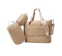 Balakaka Weekend Bag Overnight Hospital Bag 3pcs with Toiletry Bag, Waterproof Travel Duffel Bag with Shoes Compartment Wet Pocket, 35L Multifunctional Mommy Bag with Insulated Bag, Khaki