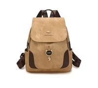 Balakaka Women's PU Leather Backpack with Cute Cat Charm, Casual Daypack with Top Handle, 26 * 14 * 32cm Soft Vintage Shoulder Bag for Daily Use, Khaki