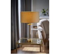 Balan Glass and Matte Gold Table Lamp with Fabric Drum Lamp Shade and LED Bulb ValueLights Natural One Size