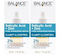 Balance Active Formula Salicylic Acid and Zinc Pore Minimising Serum - Lightweight, Oil-Free, Reduces Blemishes, Pores & Blackheads, Clarifies Skin, 2% Salicylic Acid, Zinc - 30ml (Pack of 2)