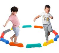Balance Beam for Children with 12 Colourful Stacking Stones Balance Board Children of Motor Skills & Coordination, Balance River Stones Indoor Play Equipment with Non-Slip Protection