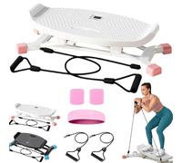 Balance Board Trainer with Elastic Bands, Portable Ski Motion Exerciser, 300 LBS Capacity, LCD Monitor for Full Body Pilates