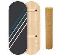 Balance Board Trainer, Wooden Balancing Board with 3 Adjustable Stoppers, Balance Roller Boards to Build Core Stability, Wobble Board for Skateboarding, Hockey, Snowboarding, Surfing & Yoga Training