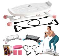 Balance Board with Elastic Band, All Motion Trainer, Full Body Workout Machine, 300 LBS Loading, LCD Monitor, Noiseless, Ski Motion Exerciser for Home Gym Office white+pink