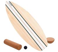 Balance Board, Wooden Balance Board for Adults, Balance Trainer with Cork Roller, Cork Hemisphere, and Rubber Ball, Balance Trainer with Non-Slip Surface Treatment