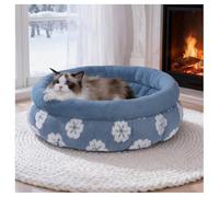 BALANCE Cat Beds for Indoor Cats, Washable Round Cat Bed, Cute 3D Flower Kitten Bed with Anti-Slip Bottom for Puppy and Kitten, 23 Inches, Blue