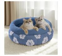 BALANCE Cat Beds for Indoor Cats, Washable Round Cat Bed, Cute 3D Flower Kitten Bed with Anti-Slip Bottom for Puppy and Kitten, 20 Inches, Blue