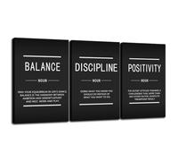 Balance Discipline Positivity Noun Inspirational Painting Wall Art 3 Pieces Canvas Print Office Wall Decor Poster Framed Motivational Quotes for Wall Art Home Living Room Gym Decor[48''Wx 24''H]