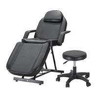 Balance Massage Bed Table Adjustable Reclining Beauty Salon Chair Tattoo Spa Facial Couch Bed with Stool (Black)