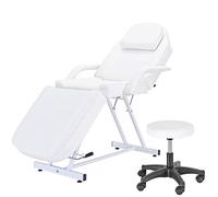 Balance Massage Bed Table Adjustable Reclining Beauty Salon Chair Tattoo Spa Facial Couch Bed with Stool (White)