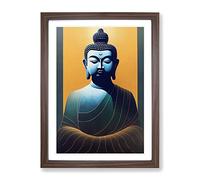 Balanced Buddha Framed Print | A2 Walnut Framed Wall Art | Ready to Hang | Modern Religious Picture | Living Room Bedroom Lounge Office
