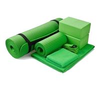 BalanceFrom GoYoga 7-Piece Set - Green Yoga Mat (1/2" Thick, 71" L x 24" W), 2 Yoga Blocks, Yoga Mat Towel, Hand Towel, Strap, Knee Pad