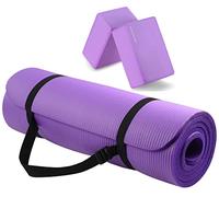 BalanceFrom GoYoga Multi-Purpose Yoga Mat 1/2" Extra Thick High Density Tear Resistant with Carrying Strap and Yoga Blocks