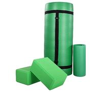 BalanceFrom Multi-Use Extra Thick High Density Ripstop Yoga Mat with Carry Strap and 2 Yoga Blocks Green 71" x 24" x 1"