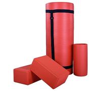 BalanceFrom Multi-Use Extra Thick High Density Ripstop Yoga Mat with Carrying Strap and 2 Yoga Blocks, Red 71" x 24" x 1"