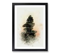 Balancing Zen Stones in Abstract Framed Print | A2 Black Framed Wall Art | Ready to Hang | Abstract Fantasy Picture | Living Room Bedroom Lounge Office