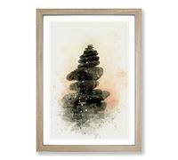 Balancing Zen Stones in Abstract Framed Print | A2 Oak Framed Wall Art | Ready to Hang | Abstract Fantasy Picture | Living Room Bedroom Lounge Office