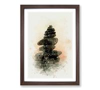 Balancing Zen Stones in Abstract Framed Print | A2 Walnut Framed Wall Art | Ready to Hang | Abstract Fantasy Picture | Living Room Bedroom Lounge Office