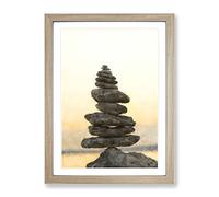 Balancing Zen Stones Painting Modern Framed Print | A2 Oak Framed Wall Art | Ready to Hang | Modern Historical Picture | Living Room Bedroom Lounge Office