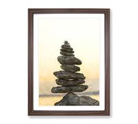 Balancing Zen Stones Painting Modern Framed Wall Art Print, Ready to Hang Picture for Living Room Bedroom Home Office Décor, Walnut A3 (34 x 46 cm)