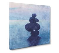Balancing Zen Stones Upon a Lake Canvas Print | Gallery Wrapped 30mm Frame Wall Art | 20x20 inches | Ready to Hang | Abstract Landscape Picture | Living Room Bedroom Lounge Office