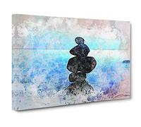 Balancing Zen Stones Upon a Lake Canvas Print | Gallery Wrapped 30mm Frame Wall Art | 30x20 inches | Ready to Hang | Abstract Landscape Picture | Living Room Bedroom Lounge Office