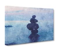 Balancing Zen Stones Upon A Lake Canvas Print | Gallery Wrapped 30mm Frame Wall Art | 30x20 inches | Ready to Hang | Abstract Landscape Picture | Living Room Bedroom Lounge Office