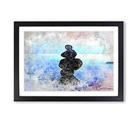 Balancing Zen Stones Upon a Lake in Abstract Framed Print | A2 Black Framed Wall Art | Ready to Hang | Abstract Landscape Picture | Living Room Bedroom Lounge Office