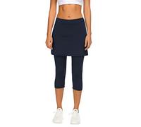 Balancora Women's Sports Skort Running Skort Leggings with Skirt Tennis Skirts Hockey Skirt Tight Capris Gym 3/4 Yoga Pants with Pockets and Headphone Jack Navy Blue