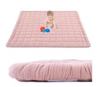 BALAPET 100% Cotton Muslin 50x50 Play Mat for Playpen, Soft Baby Playpen Mat for Kids Toddler Crawling and Play, Non-Slip and Washable Playmat, Pink