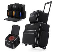 BALAPET Stable 3 Ball Bowling Bags with Wheels, Portable Bowling Bag 3 Ball Roller with Separate Shoe Compartment and Accessory Pocket, Add On Tote and Pushable Roller