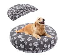 BALAPET Washable Dog Bed Covers Replacement Round Waterproof Soft Pet Bed Covers with Cute Dog Paw Print and Double Sided Usable Design, Cover Only (Grey