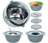 Balavina 4-1 Colander with Mixing Bowl Set - Strainers for Kitchen, Food and Colanders, Pasta Strainer, Rice Fruit Cleaner, Veggie Wash, Salad Spinner, Apartment & Home Essentials Blue