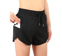 BALAYSIER Swim Shorts Women with Zip Pockets Breathable Quick-Drying Running Short Womens 2 in 1 Board-Shorts for Beach Swimming(Black,S)