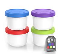 BALCI - 8oz Mini Ice Cream Containers with Silicone Lids (Set of 4) - Freezer Food Storage Containers, Reusable, LeakProof, For Homemade IceCream Containers - Blue. Red, Green, Purple
